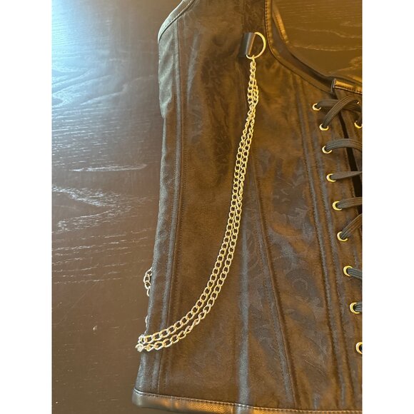 Steampunk Gothic Black Corset With Chains & Lace-Up Back XL Sexy - Picture 3 of 6